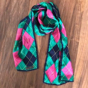 100% silk preppy argyle scarf in green/pink/navy